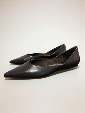 Zara Brown Leather Pointed Flats Sz EU 39/40 US 8/9